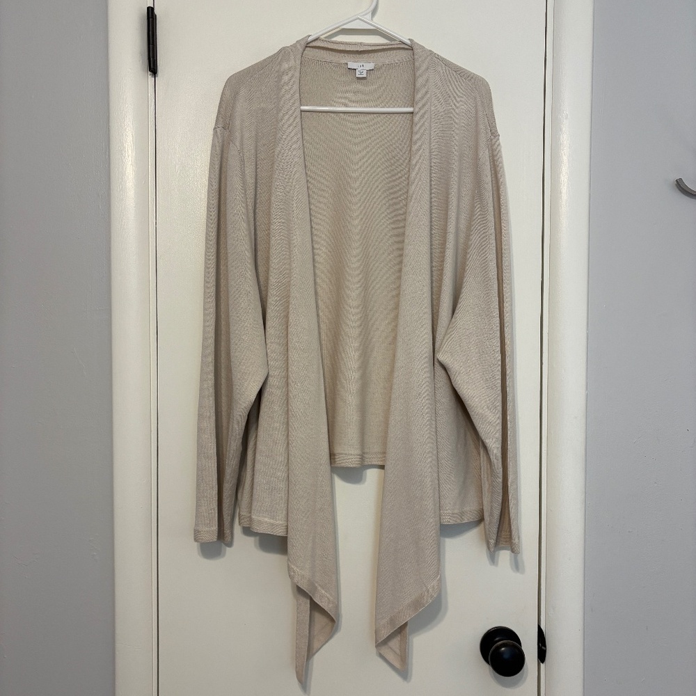 J. Jill Women's Plus Linen-Blend Open-Front Waterfall Cardigan Sweater 4X Beige